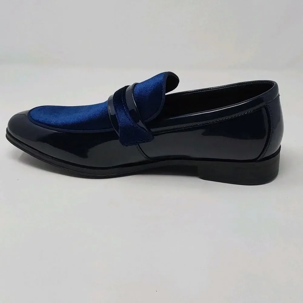 Bruno Marc Mens 8 Blue Velvet Patent Dress Loafers Tuxedo Shoes SBLS2407M